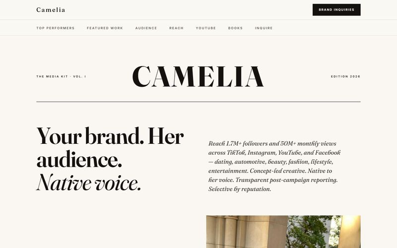 Camelia Khan creator brand site and media kit