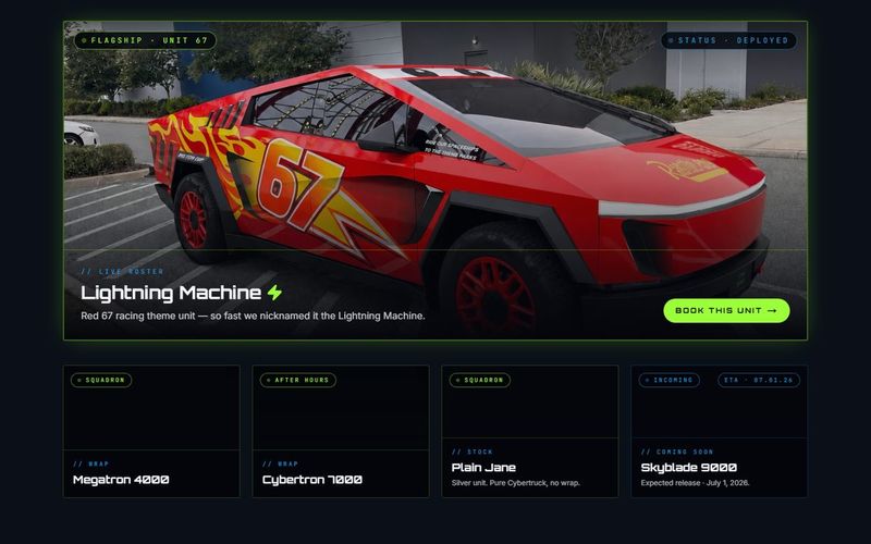 G-Force Ridez exotic and Cybertruck rental website